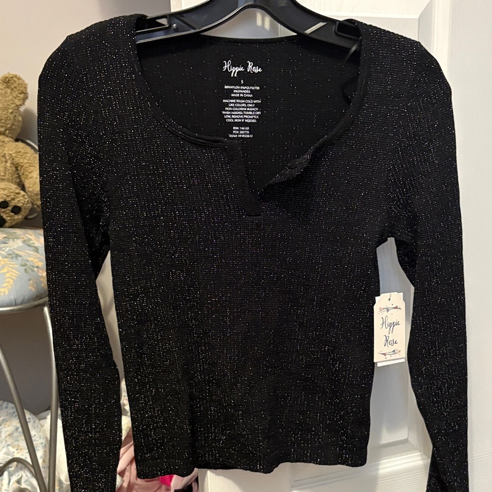 Hippie Rose Sparkling Black Long Sleeve Top
